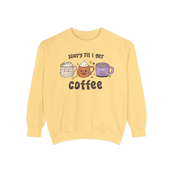 Scary Til I Get Coffee Halloween Sweatshirt - Spooky Coffee Cups Graphic Sweater