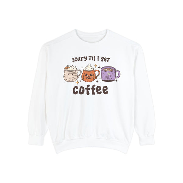 Scary Til I Get Coffee Halloween Sweatshirt - Spooky Coffee Cups Graphic Sweater