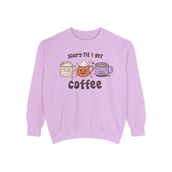 Scary Til I Get Coffee Halloween Sweatshirt - Spooky Coffee Cups Graphic Sweater