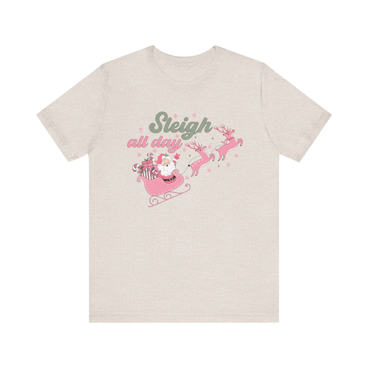 Sleigh All Day T-Shirt - Fun Santa in Sleigh Graphic Shirt - Christmas Spirit