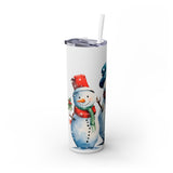 Snowman Trio Christmas Tumbler - Festive Snowmen in Red and Green Scarves