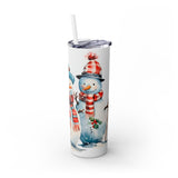 Snowman Trio Christmas Tumbler - Festive Snowmen in Red and Green Scarves