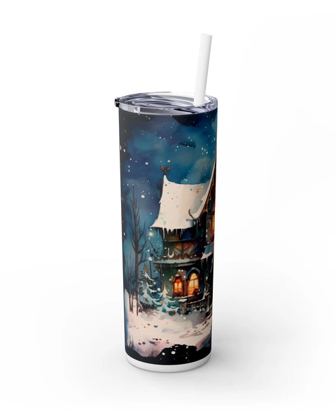 Snowy Christmas Cabin 20Oz Skinny Tumbler Keeps Drinks Cold 24 Hours