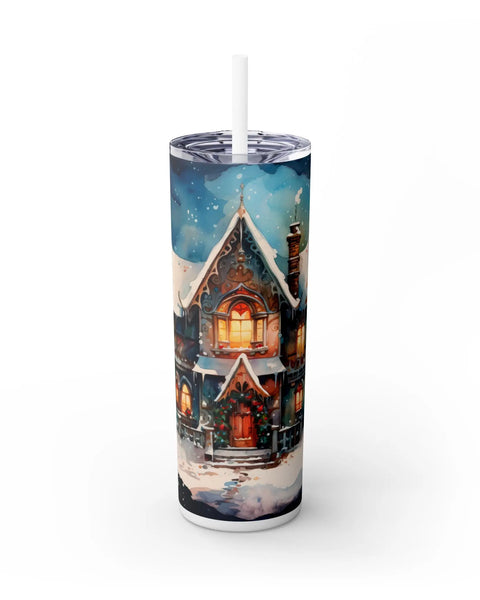 Snowy Christmas Cabin 20Oz Skinny Tumbler Keeps Drinks Cold 24 Hours