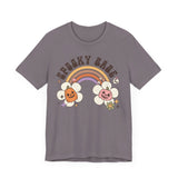 Spooky Babe Halloween Shirt - Retro Rainbow and Pumpkins Graphic Tee