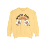 Spooky Babe Halloween Sweatshirt - Retro Rainbow and Pumpkins Graphic Sweater