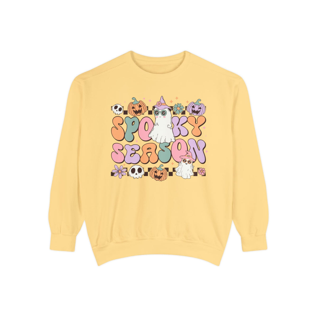 Spooky Season Halloween Sweatshirt - Retro Pastel Ghost Witch Graphic Sweater