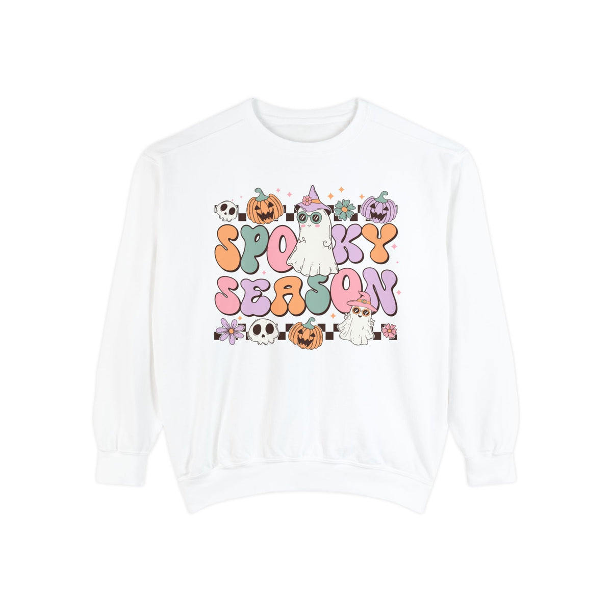 Spooky Season Halloween Sweatshirt - Retro Pastel Ghost Witch Graphic Sweater