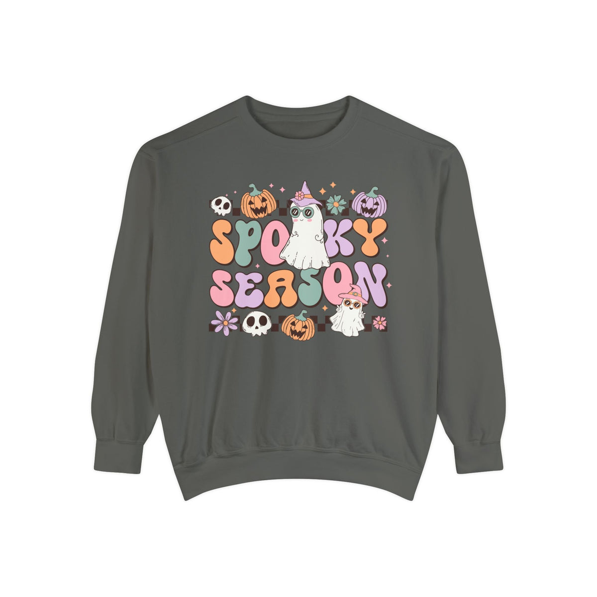 Spooky Season Halloween Sweatshirt - Retro Pastel Ghost Witch Graphic Sweater