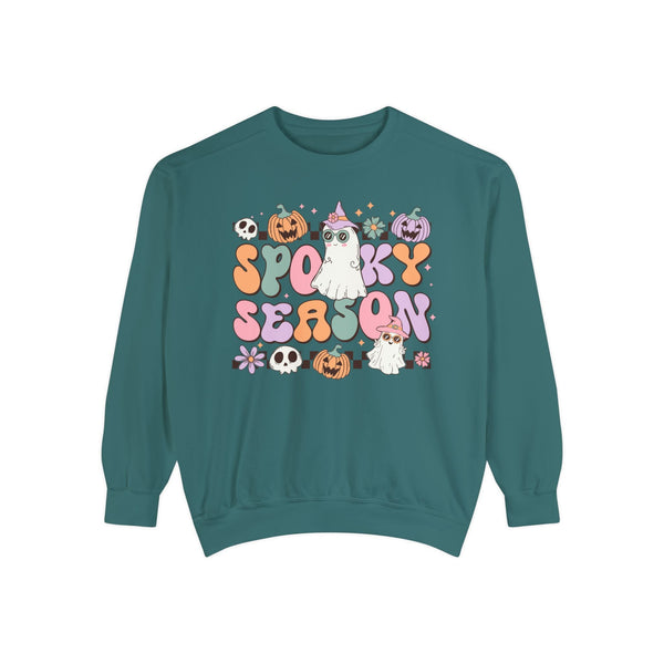 Spooky Season Halloween Sweatshirt - Retro Pastel Ghost Witch Graphic Sweater