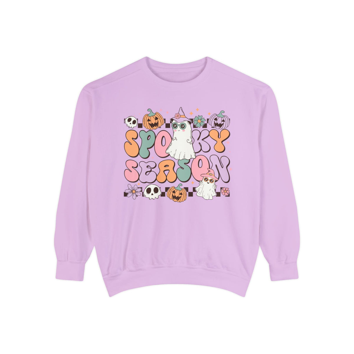 Spooky Season Halloween Sweatshirt - Retro Pastel Ghost Witch Graphic Sweater