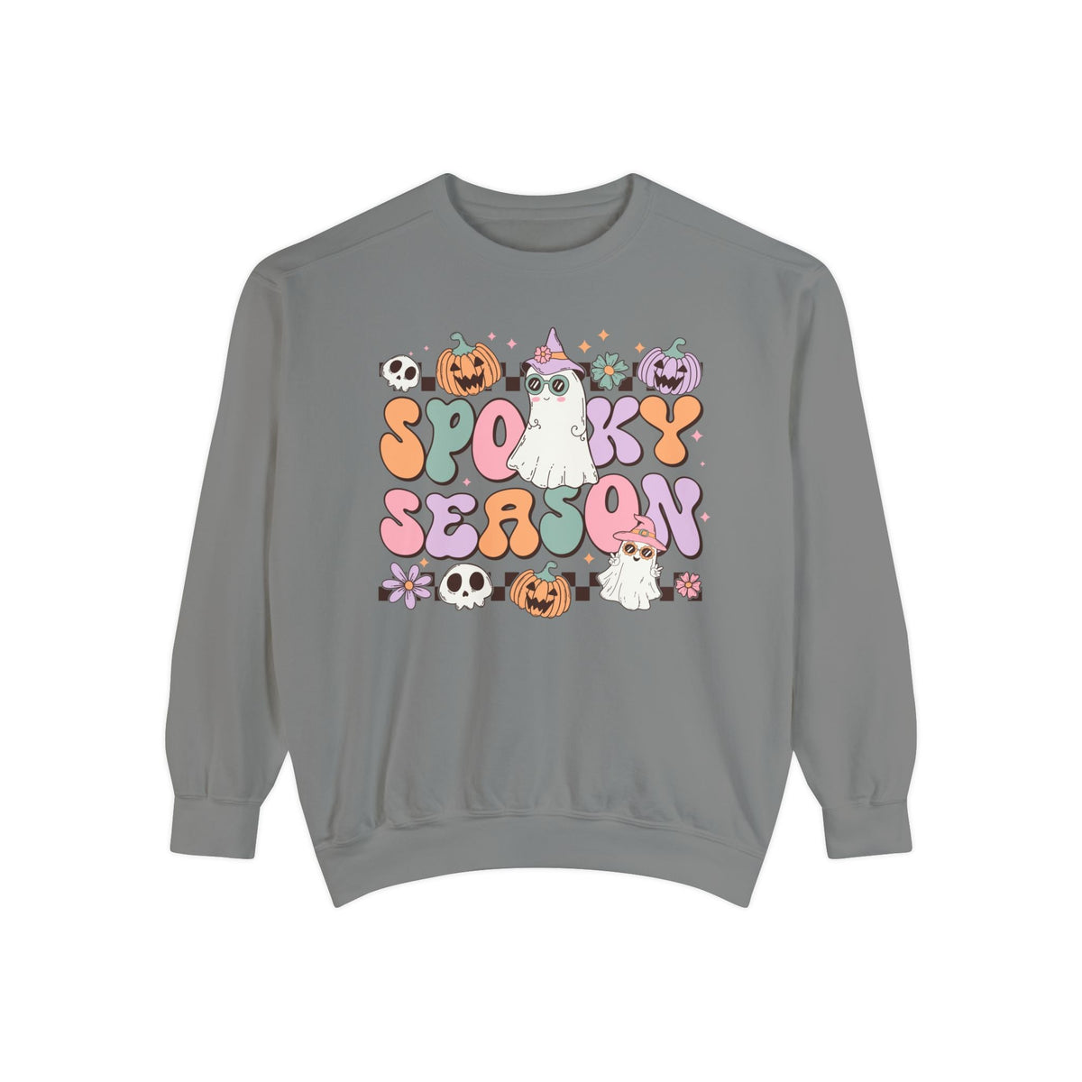 Spooky Season Halloween Sweatshirt - Retro Pastel Ghost Witch Graphic Sweater