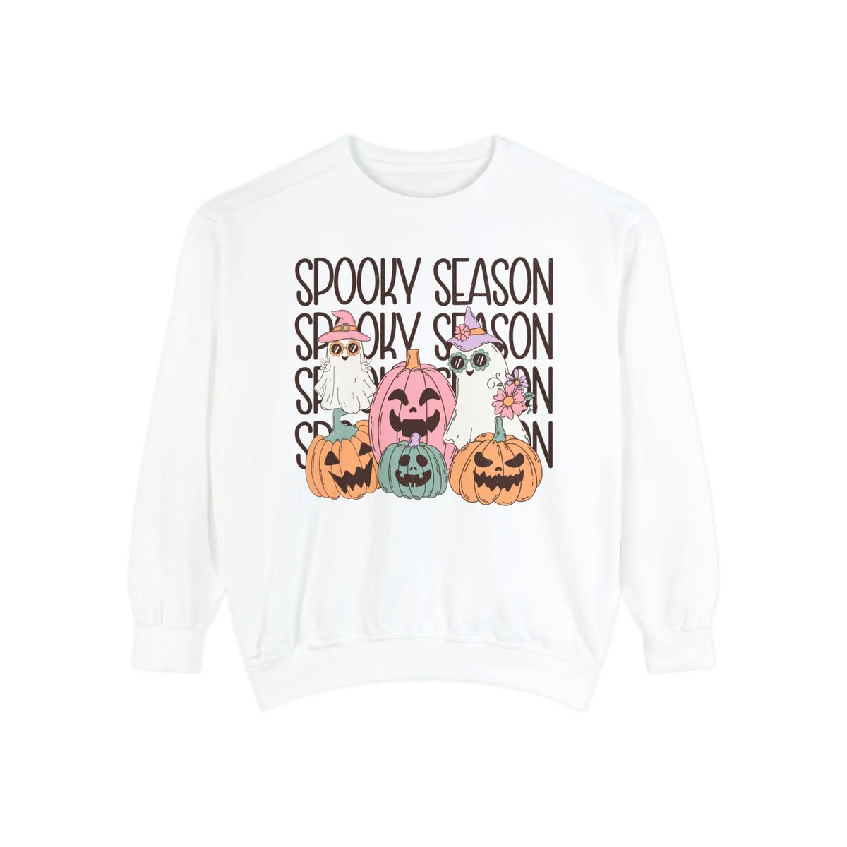 Spooky Season Pumpkins and Ghosts Halloween Sweatshirt - Cute Vintage Ghost Graphic Sweater