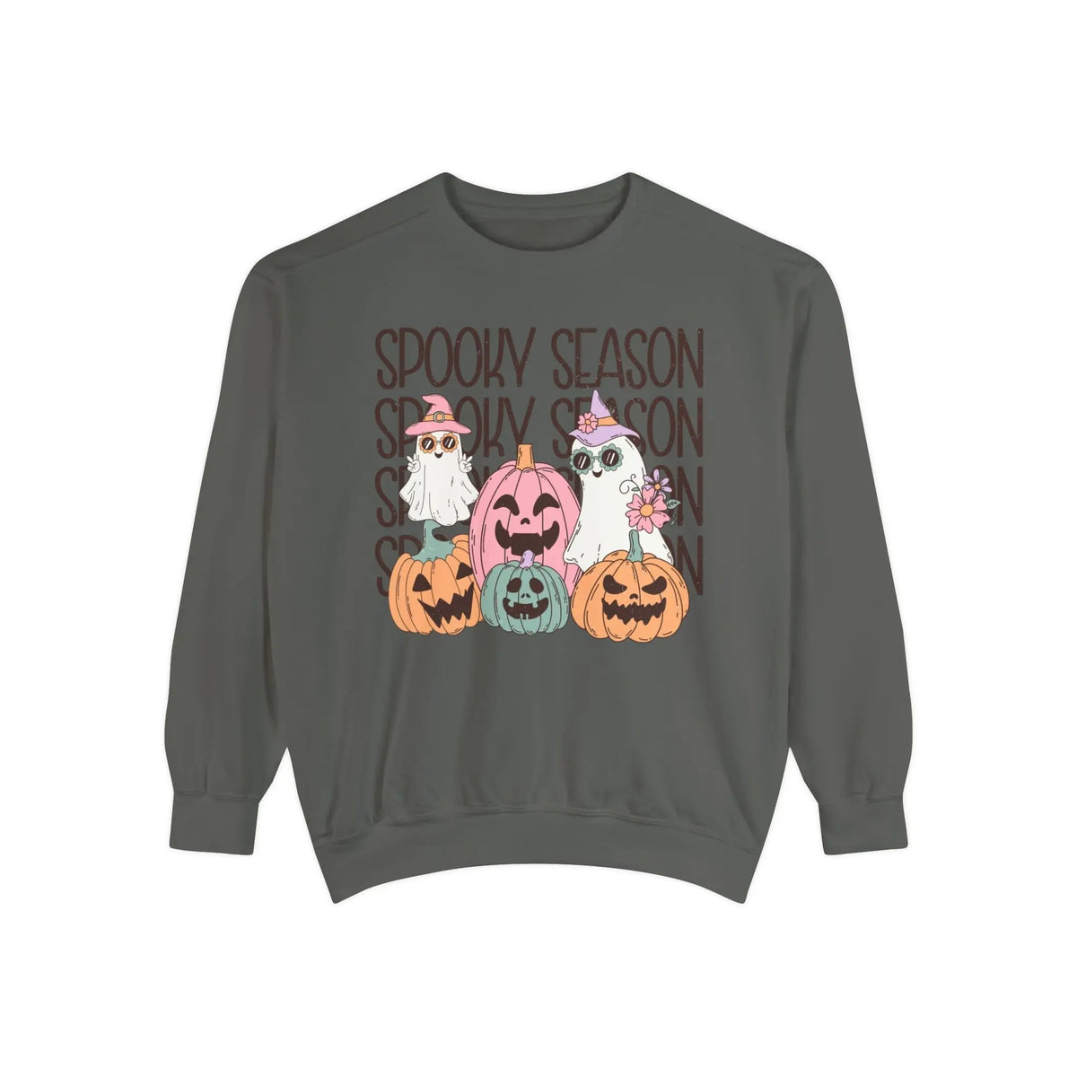 Spooky Season Pumpkins and Ghosts Halloween Sweatshirt - Cute Vintage Ghost Graphic Sweater