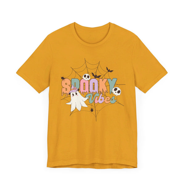 Spooky Vibes Halloween Shirt - Cute Ghost and Skull Web Graphic Tee