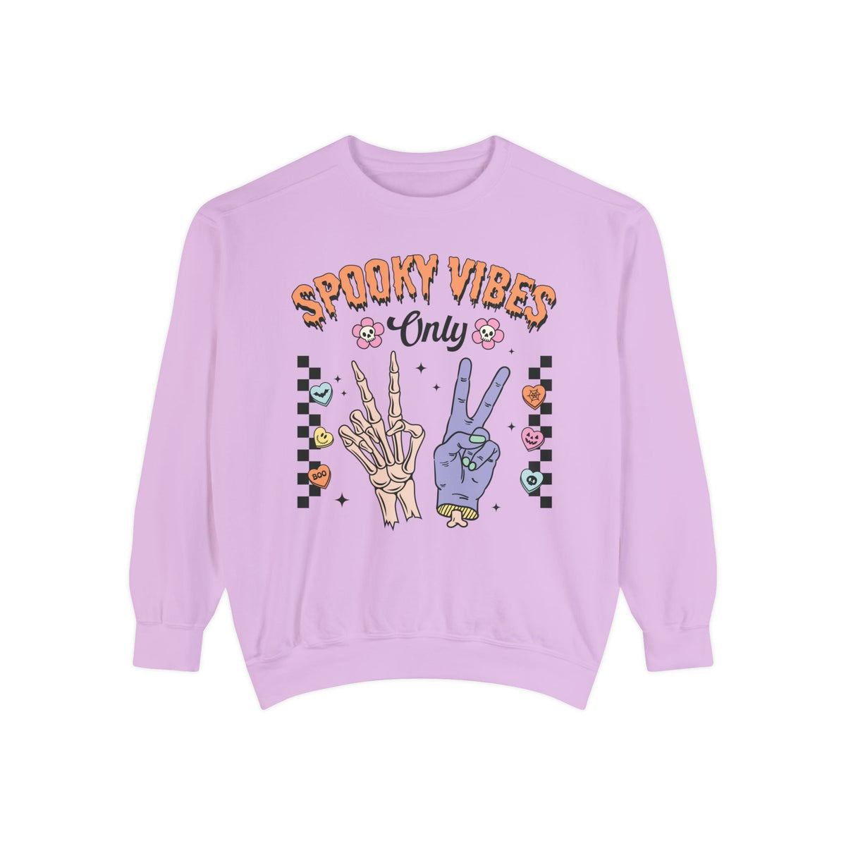 Spooky Vibes Only - Retro Skeleton Halloween Graphic T-Sweatshirt