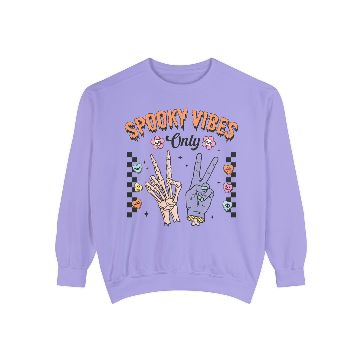 Spooky Vibes Only - Retro Skeleton Halloween Graphic T-Sweatshirt