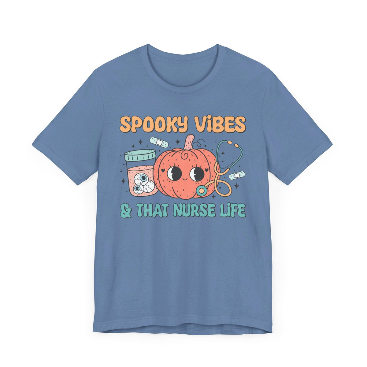 Spooky Vibes & That Nurse Life - Halloween Nurse T-Shirt with Pumpkin and Medical Graphics