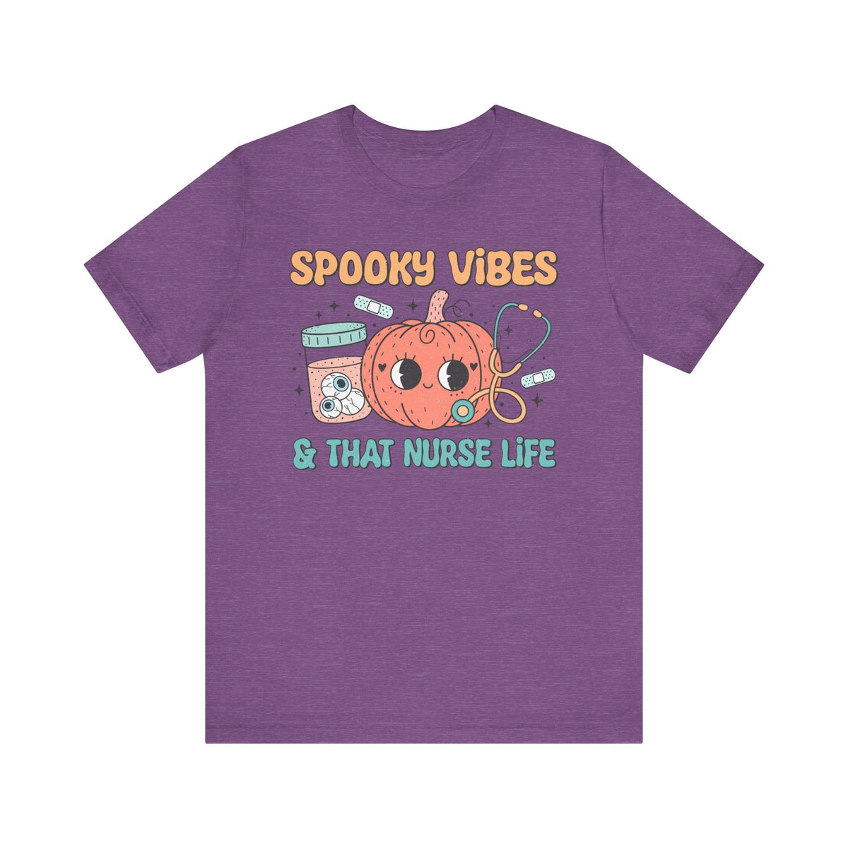 Spooky Vibes & That Nurse Life - Halloween Nurse T-Shirt with Pumpkin and Medical Graphics