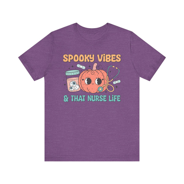 Spooky Vibes & That Nurse Life - Halloween Nurse T-Shirt with Pumpkin and Medical Graphics