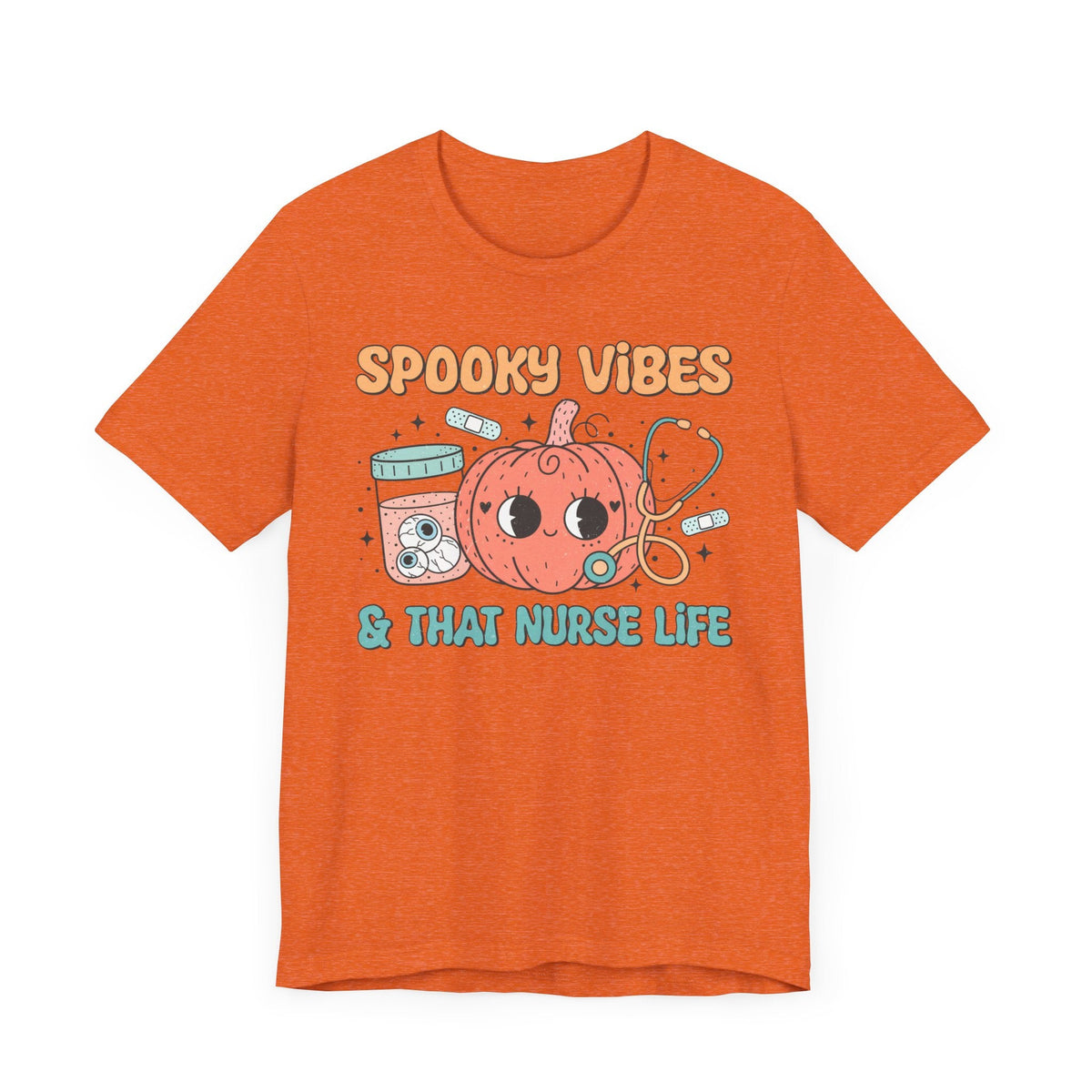 Spooky Vibes & That Nurse Life - Halloween Nurse T-Shirt with Pumpkin and Medical Graphics