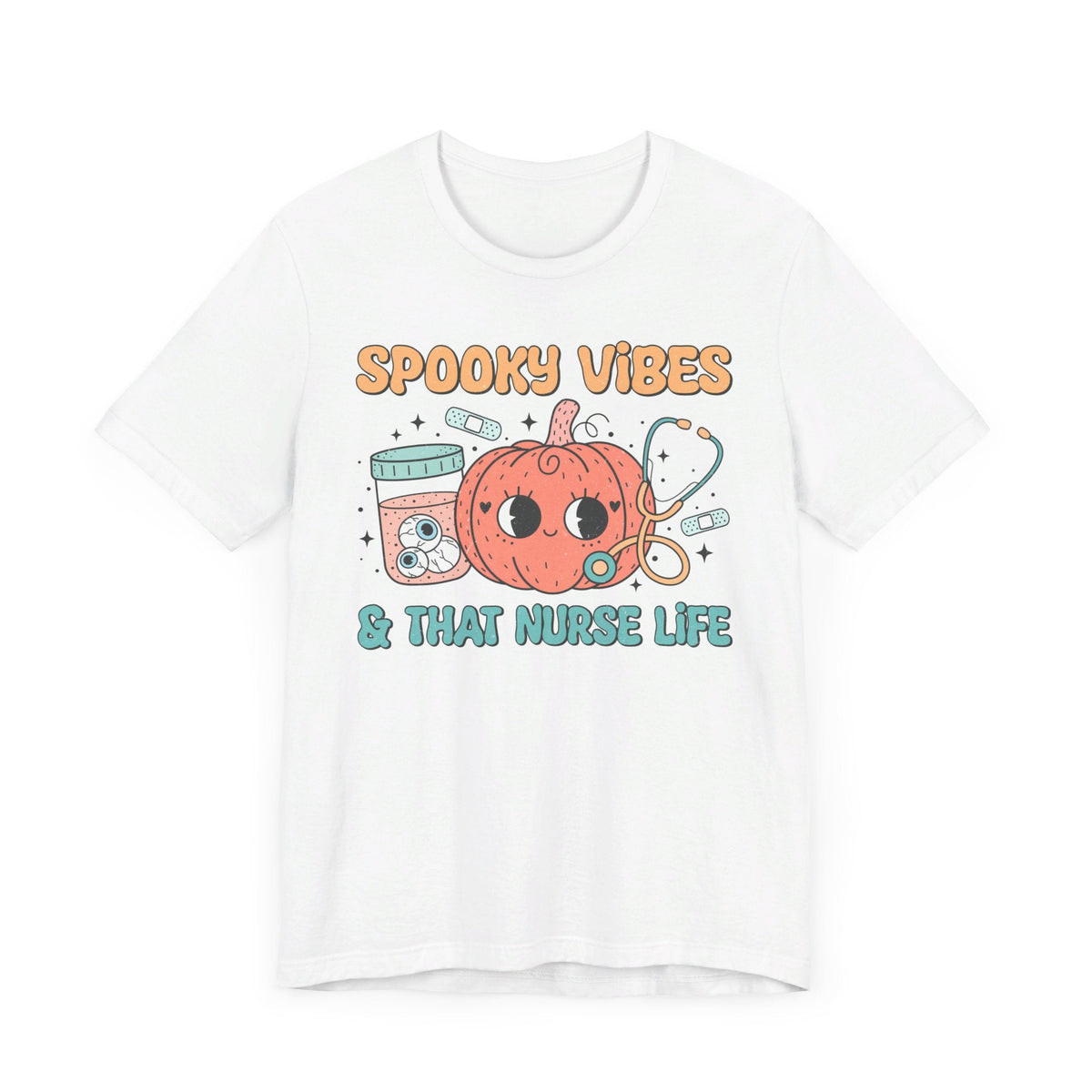 Spooky Vibes & That Nurse Life - Halloween Nurse T-Shirt with Pumpkin and Medical Graphics