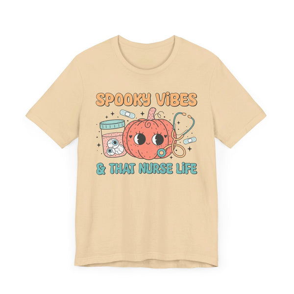 Spooky Vibes & That Nurse Life - Halloween Nurse T-Shirt with Pumpkin and Medical Graphics