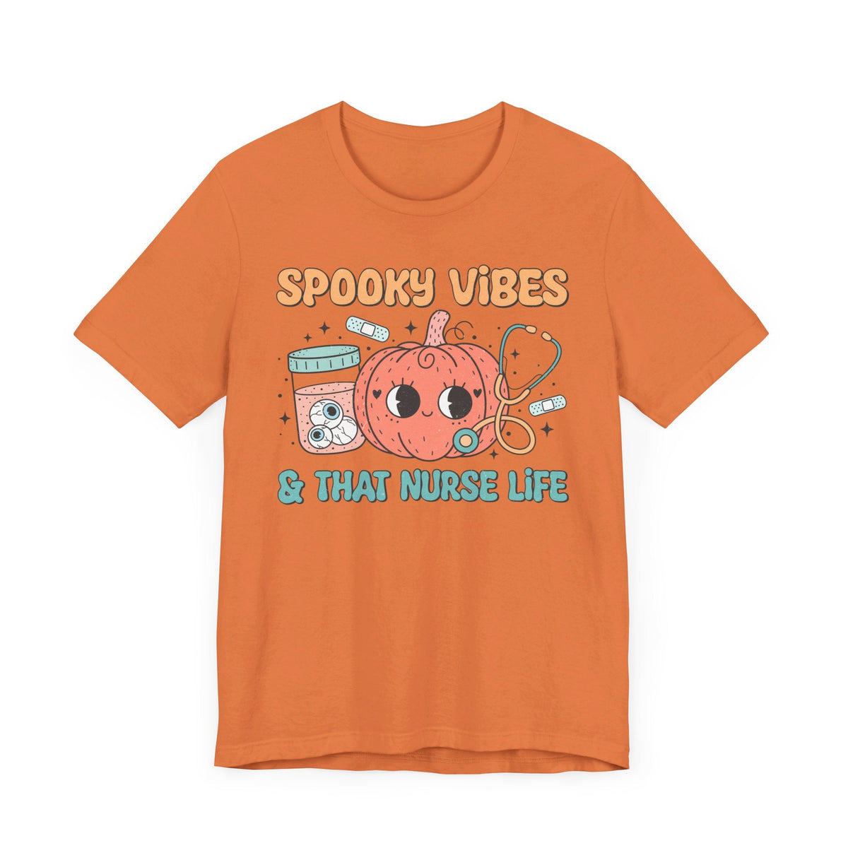 Spooky Vibes & That Nurse Life - Halloween Nurse T-Shirt with Pumpkin and Medical Graphics