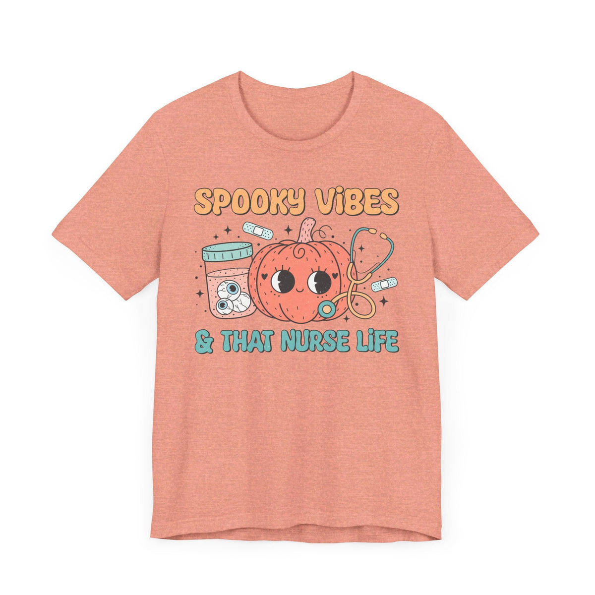 Spooky Vibes & That Nurse Life - Halloween Nurse T-Shirt with Pumpkin and Medical Graphics