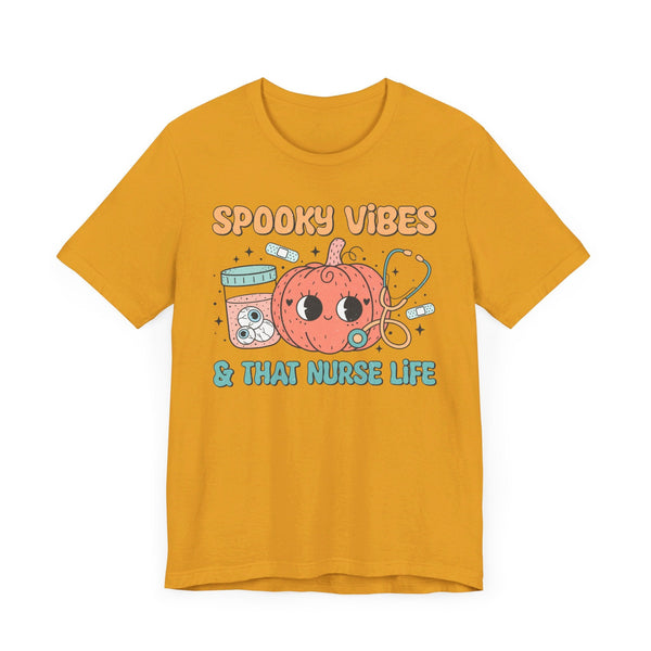 Spooky Vibes & That Nurse Life - Halloween Nurse T-Shirt with Pumpkin and Medical Graphics