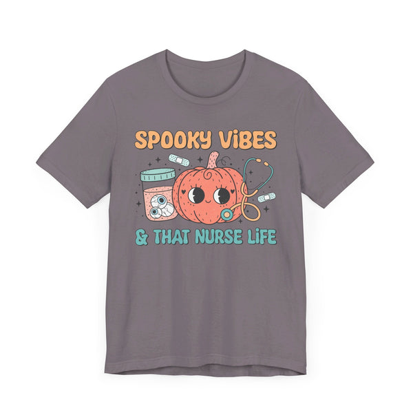 Spooky Vibes & That Nurse Life - Halloween Nurse T-Shirt with Pumpkin and Medical Graphics