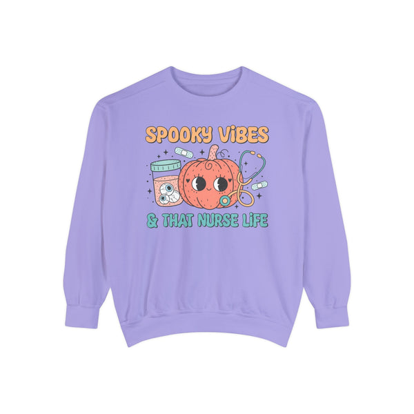 Spooky Vibes & That Nurse Life - Halloween Nurse T-Sweatshirt with Pumpkin and Medical Graphics