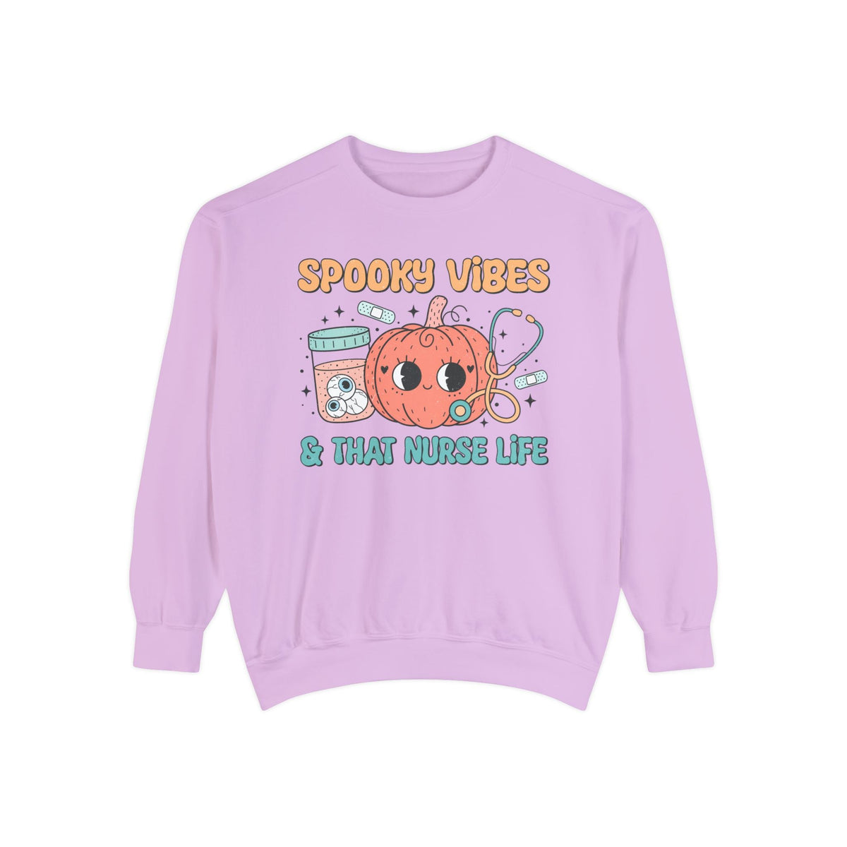 Spooky Vibes & That Nurse Life - Halloween Nurse T-Sweatshirt with Pumpkin and Medical Graphics