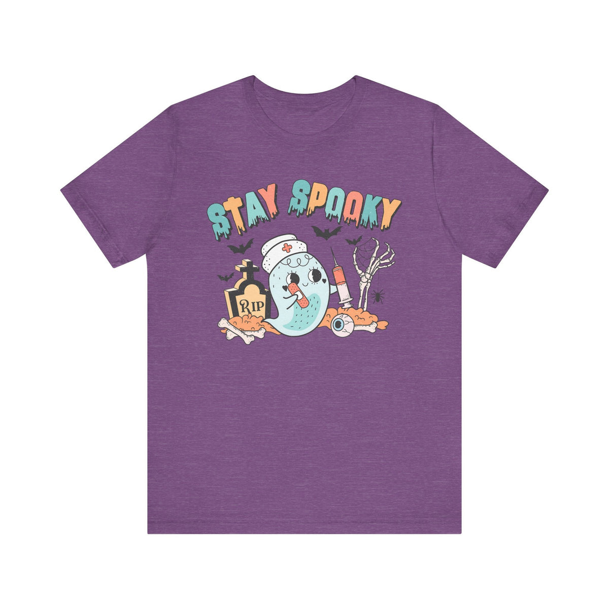 Stay Spooky Nurse Halloween T-Shirt - Ghost and Skeleton Medical Halloween Tee