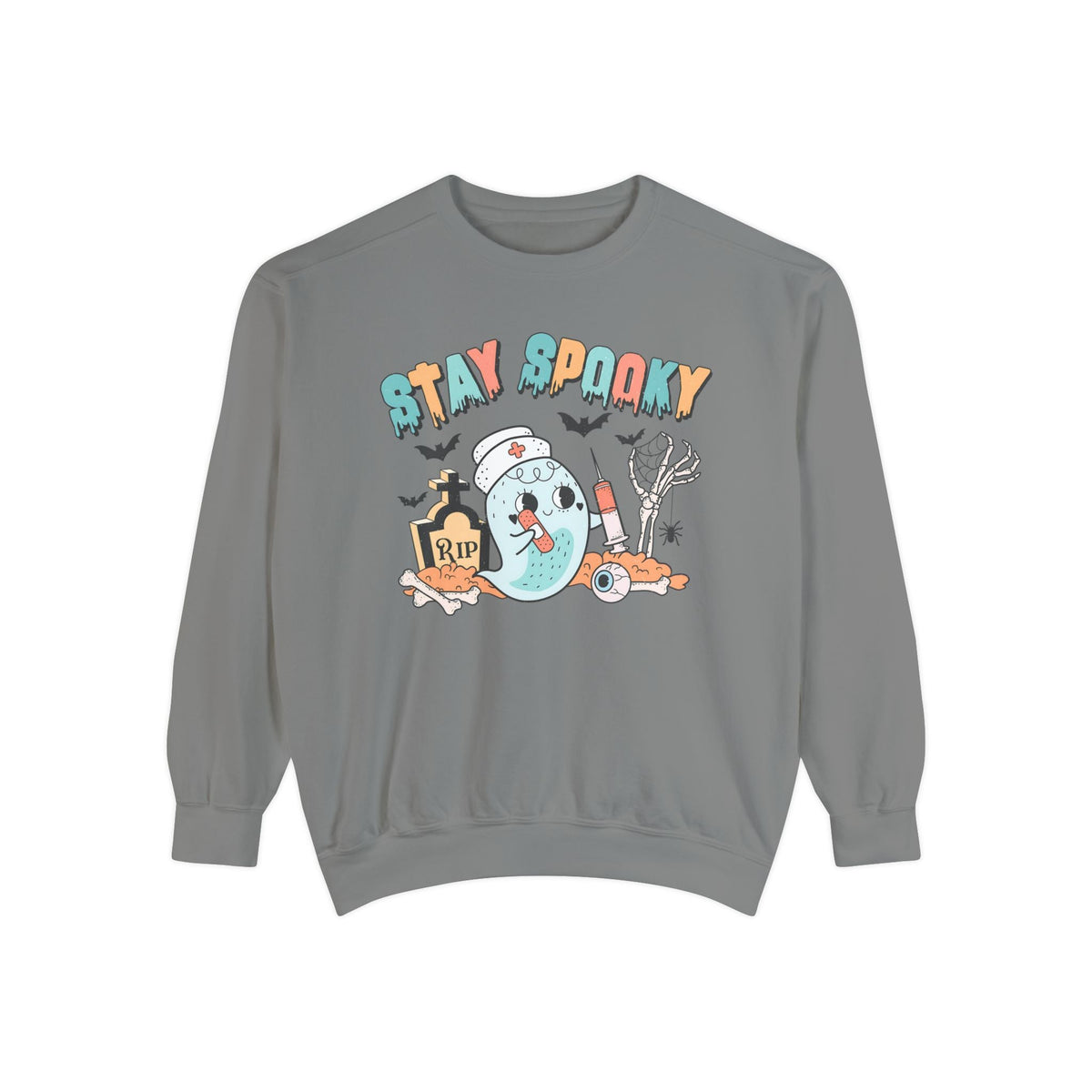 Stay Spooky Nurse Halloween T-Sweatshirt - Ghost and Skeleton Medical Halloween Sweater