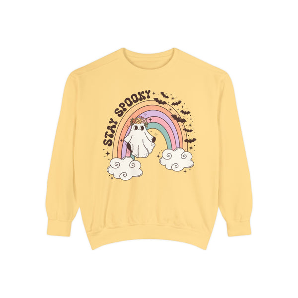 Stay Spooky Rainbow Ghost Halloween Sweatshirt - Pastel Retro Halloween Sweater