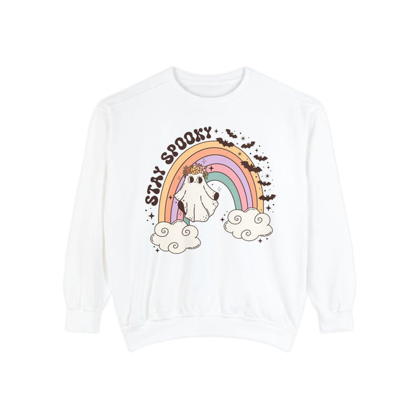 Stay Spooky Rainbow Ghost Halloween Sweatshirt - Pastel Retro Halloween Sweater