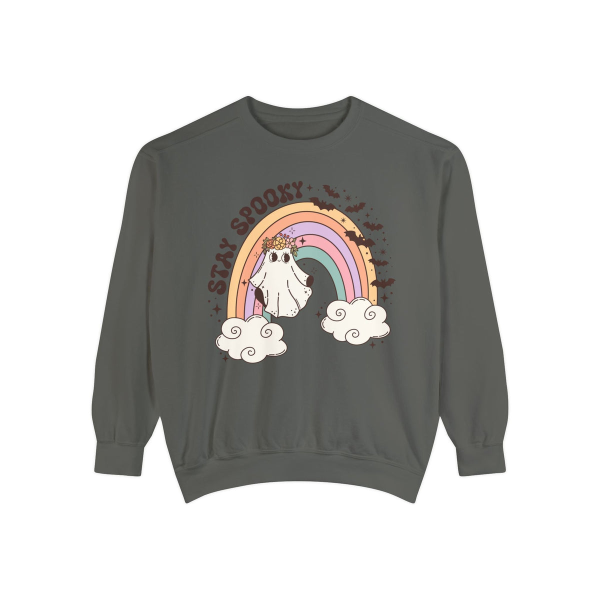 Stay Spooky Rainbow Ghost Halloween Sweatshirt - Pastel Retro Halloween Sweater