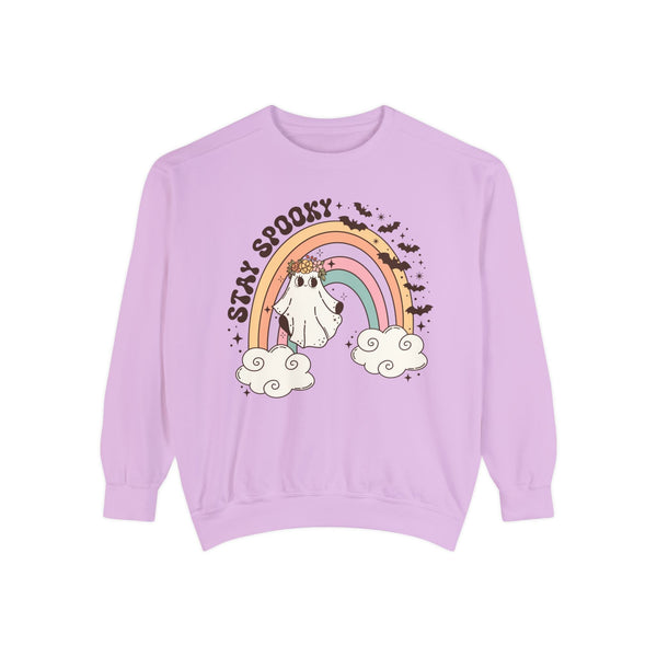 Stay Spooky Rainbow Ghost Halloween Sweatshirt - Pastel Retro Halloween Sweater