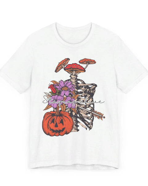 Staying Alive Floral Skeleton Ribcage Halloween Graphic Shirt
