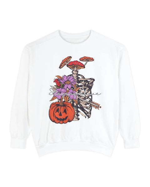 Staying Alive Floral Skeleton Ribcage Halloween Sweatshirt Unisex