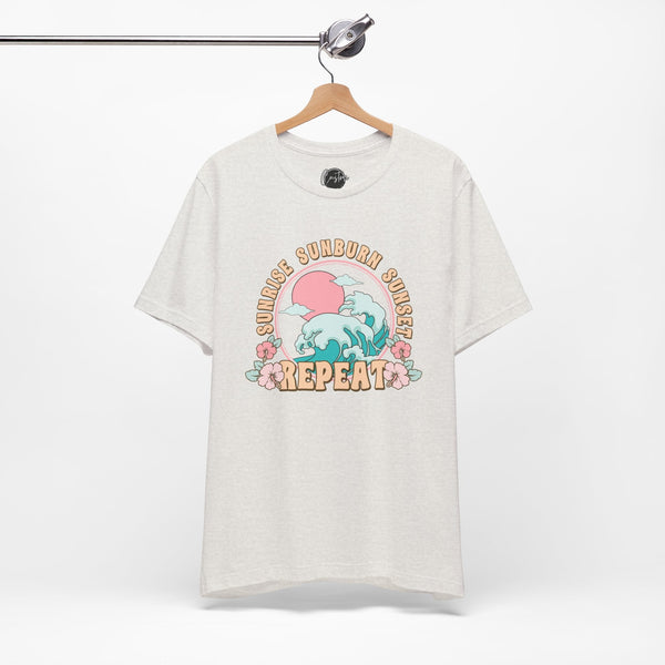 Sunrise Sunburn Sunset Repeat Beach T-Shirt - Coastal Chic Tee | Lake Life Shirt | Summer Graphic Top | Trendy Vacation Wear