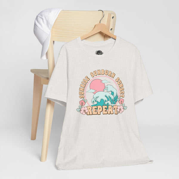 Sunrise Sunburn Sunset Repeat Beach T-Shirt - Coastal Chic Tee | Lake Life Shirt | Summer Graphic Top | Trendy Vacation Wear