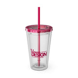 Sunsplash Tumbler with Straw - Personalizable 16oz Drink Cup for Summer Fun, Beach Vibes, and Gifts