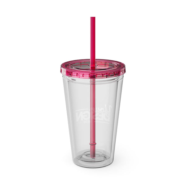 Sunsplash Tumbler with Straw - Personalizable 16oz Drink Cup for Summer Fun, Beach Vibes, and Gifts