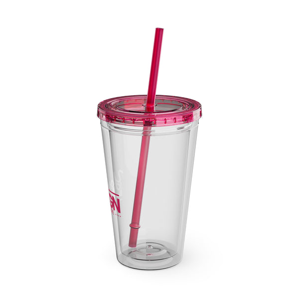 Sunsplash Tumbler with Straw - Personalizable 16oz Drink Cup for Summer Fun, Beach Vibes, and Gifts