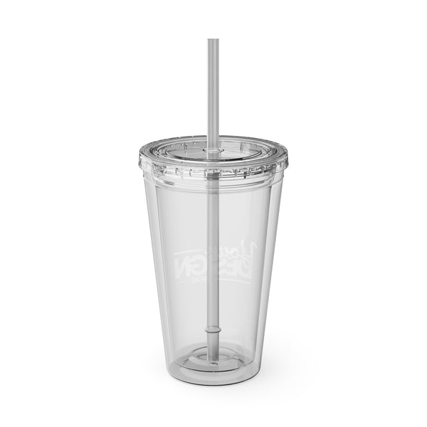 Sunsplash Tumbler with Straw - Personalizable 16oz Drink Cup for Summer Fun, Beach Vibes, and Gifts