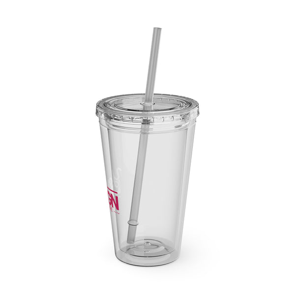Sunsplash Tumbler with Straw - Personalizable 16oz Drink Cup for Summer Fun, Beach Vibes, and Gifts