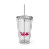 Sunsplash Tumbler with Straw - Personalizable 16oz Drink Cup for Summer Fun, Beach Vibes, and Gifts