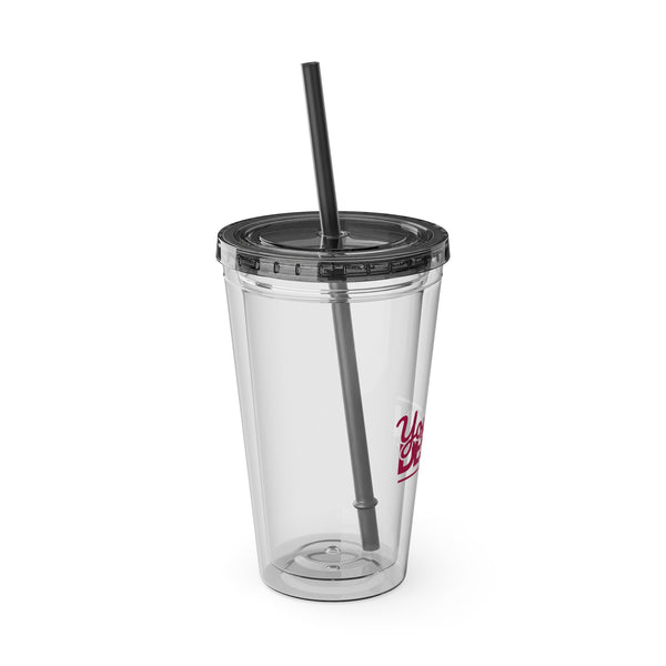 Sunsplash Tumbler with Straw - Personalizable 16oz Drink Cup for Summer Fun, Beach Vibes, and Gifts
